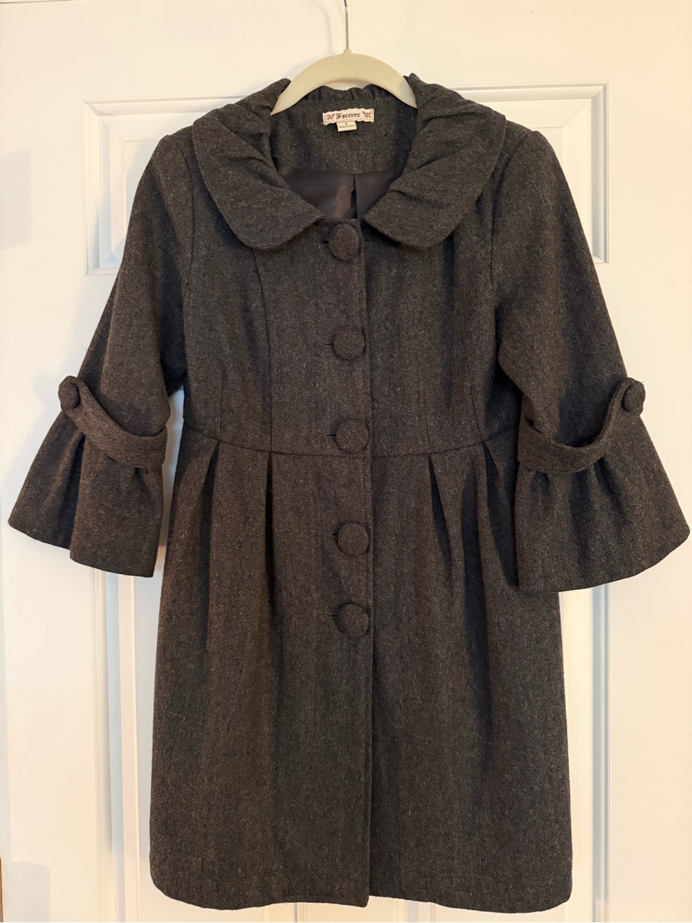 Vintage Forever 21 Dark Gray Wool-Blend Pleated Coat/Dress